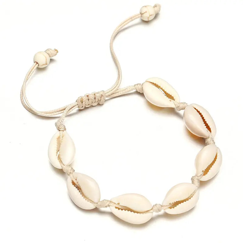 Handmade Adjustable Shell Bracelet – Vintage Woven Beach Jewelry