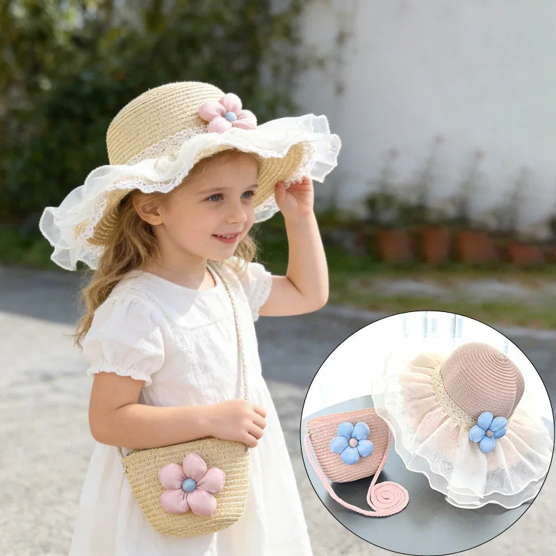 Summer Hat + Handbag Set (Set of Two) - Wide-brimmed Sun Hat - Suitable for Little Girls sun hats for women beach hat