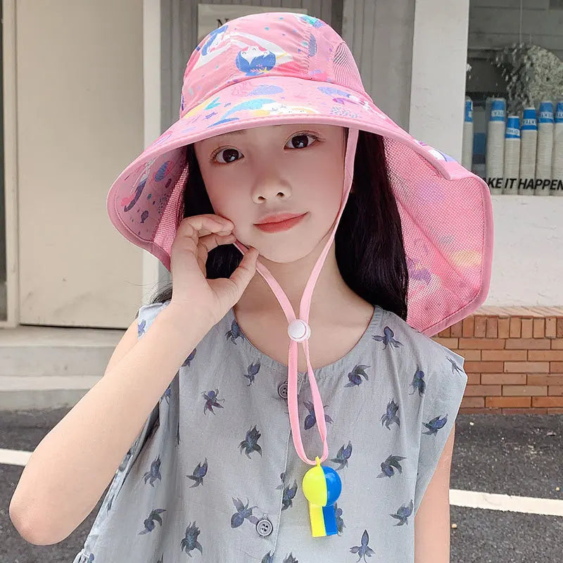 Kids Sun Hat with Neck Protection – Wide Brim Beach Hat for Boys & Girls