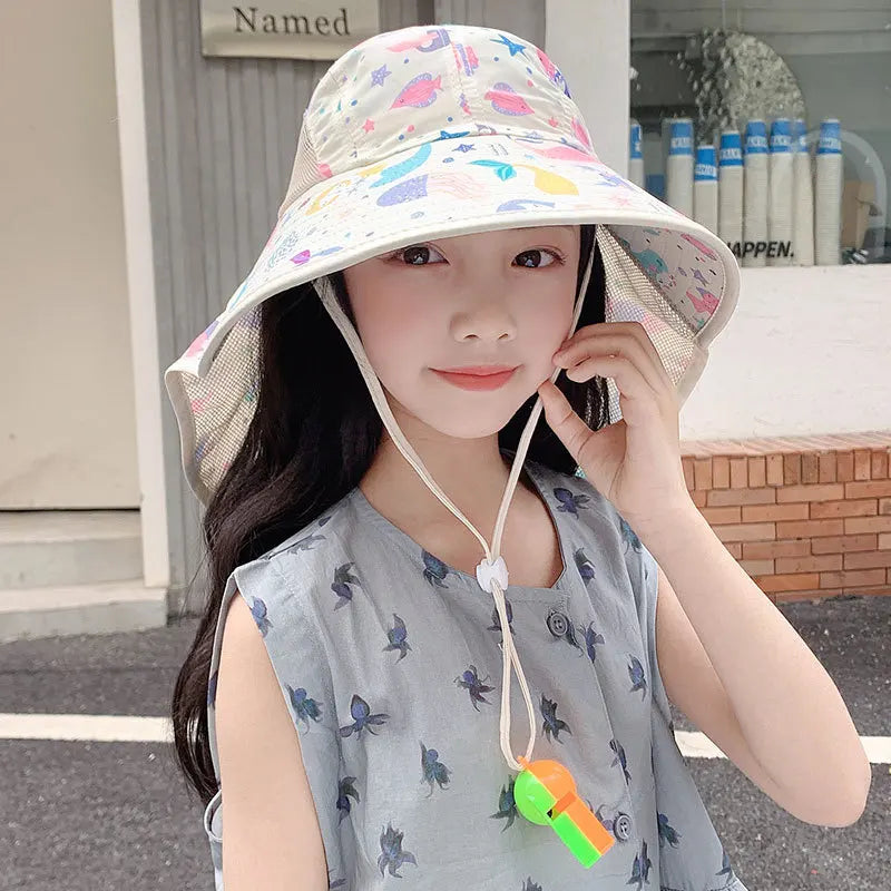 Kids Sun Hat with Neck Protection – Wide Brim Beach Hat for Boys & Girls