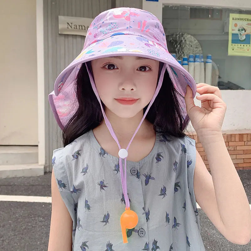 Kids Sun Hat with Neck Protection – Wide Brim Beach Hat for Boys & Girls