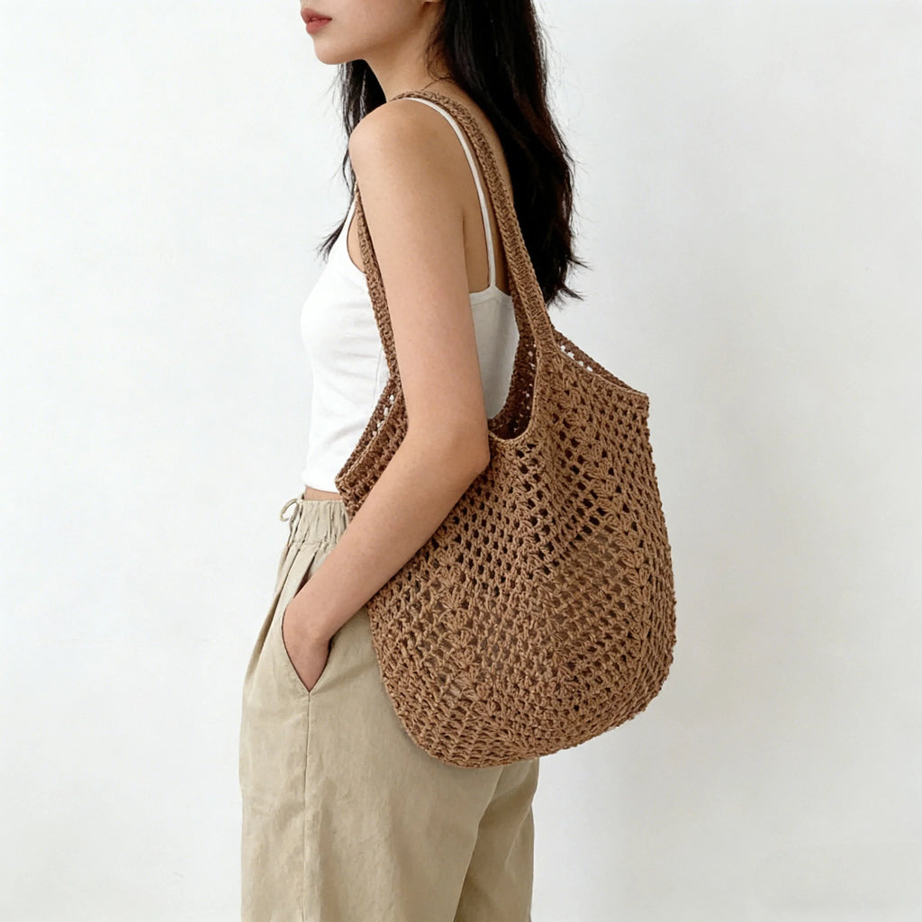 Beach Bags for Women - Women Beach Tote Bag, Summer Mesh Hollow Straw Tote Bag for Holiday Market