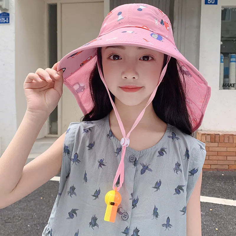 Kids Sun Hat with Neck Protection – Wide Brim Beach Hat for Boys & Girls