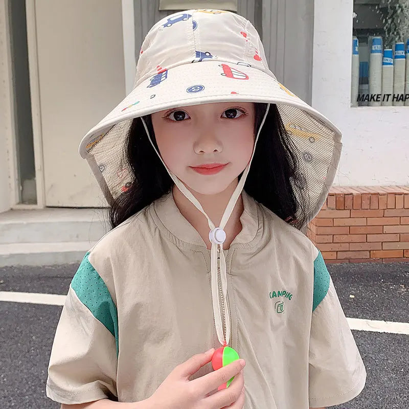 Kids Sun Hat with Neck Protection – Wide Brim Beach Hat for Boys & Girls