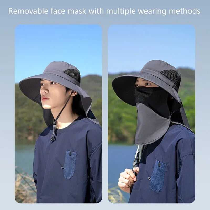Summer Sun Hats UV Protection Outdoor Sports Fishing Cap For Men Women Hiking Camping Visor Bucket Hat Neck Flap Fisherman Hat
