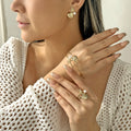Summer Beach Jewelry Set for Women Gold Color Starfish Shell Pearl Bracelet Adjustable Ring Dangle Earrings Boho Vacation Gift